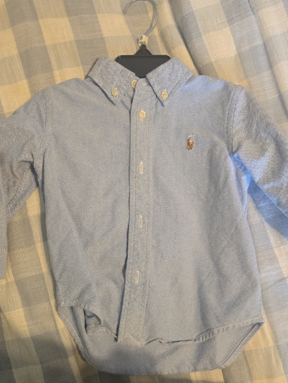 Ralph Lauren Light Blue Button-Down Bodysuit Shirt with Polo Pony